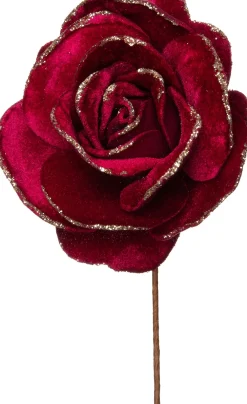 New Weihnachtsblume Rose bordeaux D 20 H 11 cm Weihnachtszweige & -Blumen