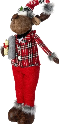 Discount Weihnachtsdeko Rentier Robin braun / rot 23 x 18 x 80 cm Weihnachtsfiguren & -Objekte