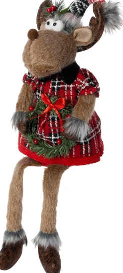 Hot Weihnachtsdeko Rentierfrau Robin braun / rot 20 x 14 x 64 cm Weihnachtsfiguren & -Objekte