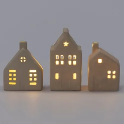 Clearance Weihnachtsdeko Häuschen Ole grau mit Beleuchtung 8 x 7,5 x 11,5 cm Weihnachtsleuchten