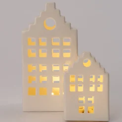 Clearance Weihnachtsdeko Häuschen creme LED warmweiß 9,5 x 7,8 x 18,5 cm Weihnachtsleuchten