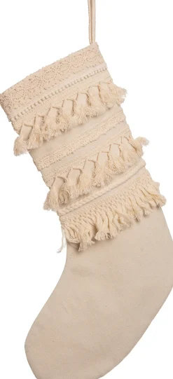 Weihnachtsdeko Weihnachtsstrumpf Tassel creme 60 x 28 x 1,5 cm Weihnachtsdeko Zum Aufhängen