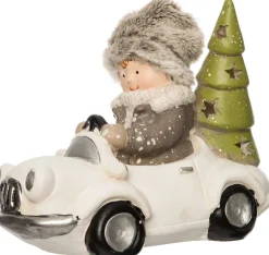 New Weihnachtsdeko Mädchen in Auto weiß / creme LED 20,5 x 11 x 16 cm Weihnachtsfiguren & -Objekte