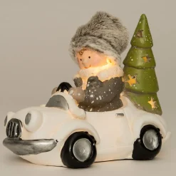New Weihnachtsdeko Mädchen in Auto weiß / creme LED 20,5 x 11 x 16 cm Weihnachtsfiguren & -Objekte