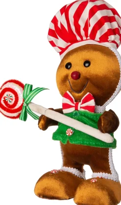 Weihnachtsdeko Candyline Lebkuchenmann mit Lolly rot / braun 18 x 12 x 26 cm Weihnachtsfiguren & -Objekte