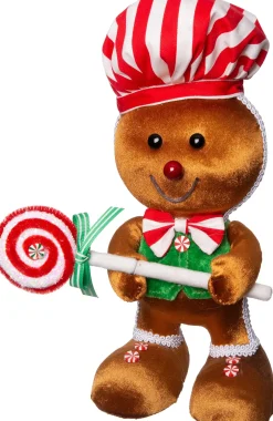Weihnachtsdeko Candyline Lebkuchenmann mit Lolly rot / braun 18 x 12 x 26 cm Weihnachtsfiguren & -Objekte