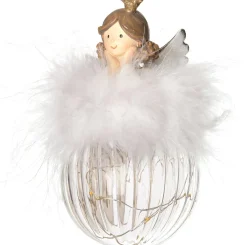 Hot Weihnachtsdeko Engel weiß mit LEDs warmweiß 7 x 7 x 13 cm Weihnachtsfiguren & -Objekte