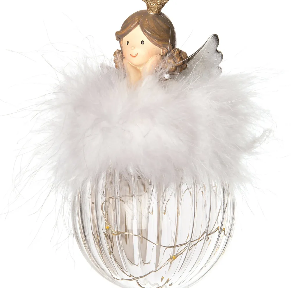 Hot Weihnachtsdeko Engel weiß mit LEDs warmweiß 7 x 7 x 13 cm Weihnachtsfiguren & -Objekte