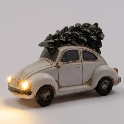 Clearance Weihnachtsdorf Auto Beetle mit Weihnachtsbaum creme 11 x 5,3 x 7 cm Weihnachtsdorf Figuren & Objekte