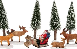 Clearance Weihnachtsdorf Figur Weihnachtsmann mit Rentieren 22,5 x 9 x 39 cm 9-teilig Weihnachtsdorf Figuren & Objekte|Weihnachtsdorf Sets