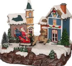 Weihnachtsdorf Miniatur mit Weihnachtsmann und Schlitten 19,5 x 14 x 17,5 cm Weihnachtsdorf Figuren & Objekte