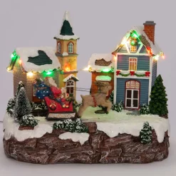 Weihnachtsdorf Miniatur mit Weihnachtsmann und Schlitten 19,5 x 14 x 17,5 cm Weihnachtsdorf Figuren & Objekte