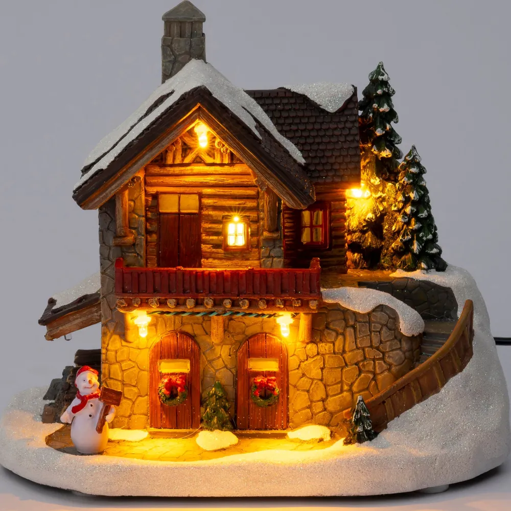 Outlet Weihnachtsdorf Miniatur Waldhütte auf Berg 20 x 14 x 17 cm Weihnachtshäuschen