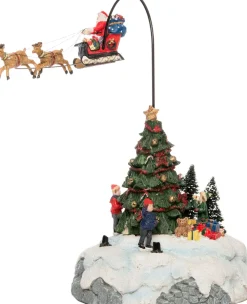 Discount Weihnachtsdorf Figur Weihnachtsmann mit Schlitten und Baum 16 x 15,5 x 29 cm Weihnachtsdorf Figuren & Objekte