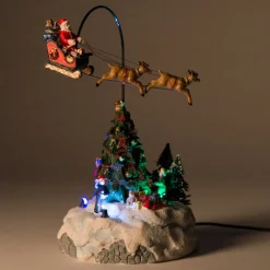Discount Weihnachtsdorf Figur Weihnachtsmann mit Schlitten und Baum 16 x 15,5 x 29 cm Weihnachtsdorf Figuren & Objekte