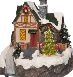 Online Weihnachtshäuschen mit Wasserfall und Weihnachtsbaum 16 x 12,5 x 16 cm Weihnachtshäuschen