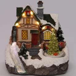 Online Weihnachtshäuschen mit Wasserfall und Weihnachtsbaum 16 x 12,5 x 16 cm Weihnachtshäuschen