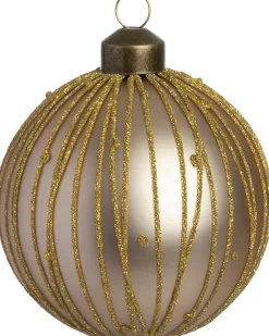 Discount Weihnachtskugel Endy creme / gold Linien D 8 cm Weihnachtskugeln & -Anhänger