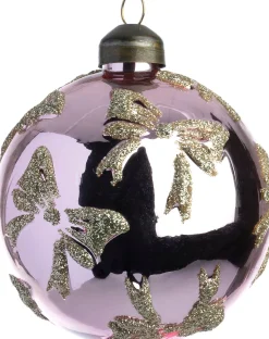 New Weihnachtskugel Bo Schleifchen rosa / gold D 8 cm Weihnachtskugeln & -Anhänger