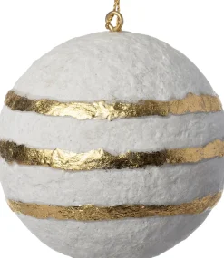 Outlet Weihnachtskugel weiß / gold Linien D 7 H 7 cm Weihnachtskugeln & -Anhänger