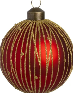 Discount Weihnachtskugel Endy rot / gold Linien D 8 cm Weihnachtskugeln & -Anhänger