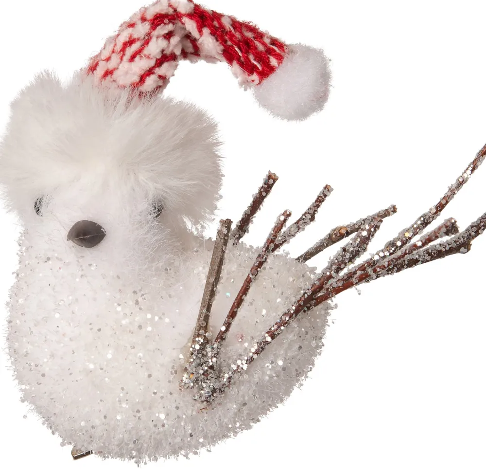 New Weihnachtsschmuck Vogel mit Clip weiß / rot 5 x 13 x 8 cm Weihnachtskugeln & -Anhänger