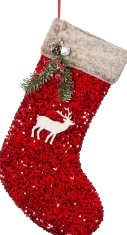 Outlet Weihnachtssocke Pailletten Hirsch rot 52 x 18 x 2 cm Weihnachtsdeko Zum Aufhängen