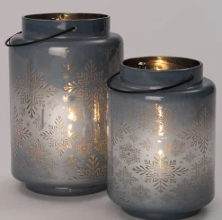 Clearance  Laterne Schneeflocke blau beleuchtet mit LED warmweiß D 12,2 H 16,7 cm Laternen & Windlichter