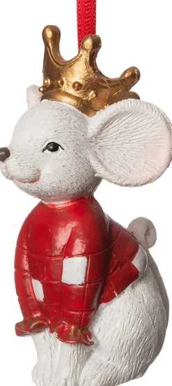 Best  Weihnachtsbaumschmuck Maus mit Krone weiß 4,5 x 4 x 7 cm Weihnachtskugeln & -Anhänger