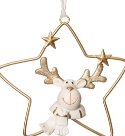  Weihnachtsbaumschmuck Rentier mit Sternen gold/weiß 13,5 x 3,5 x 14 cm Weihnachtskugeln & -Anhänger