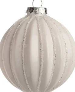 Outlet  Weihnachtskugel geriffelt Sabella weiß D 8 cm Weihnachtskugeln & -Anhänger
