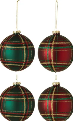 New J-Line Weihnachtskugel kariert Mix Nia rot / grün D 10 cm 4 St. Weihnachtskugeln & -Anhänger