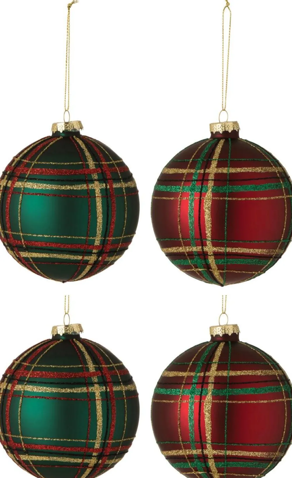 New J-Line Weihnachtskugel kariert Mix Nia rot / grün D 10 cm 4 St. Weihnachtskugeln & -Anhänger