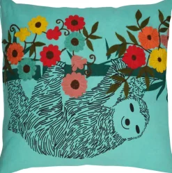 Best Linen & More Lexi Dekokissen Faultier / Blumen türkis 45 x 45 x 10 cm Kissen|Dekokissen