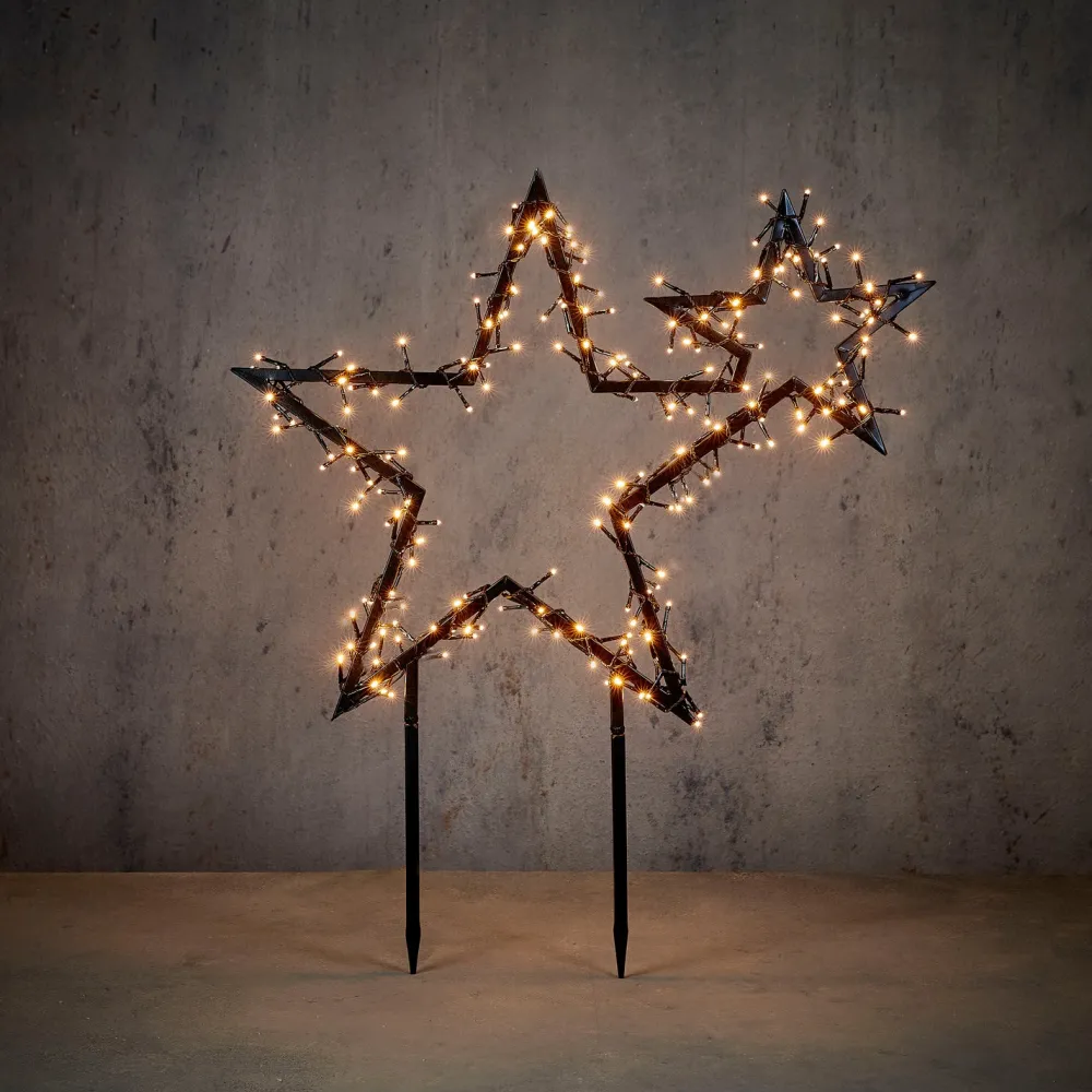 New Luca Lighting Gartenstecker Stern schwarz mit 220 LEDs extra warmweiss 70 x 3 x 82 cm Weihnachtsfiguren (Außen)