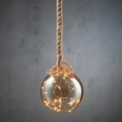 Hot Luca Lighting Hängelampe Kugel grau mit 30 LEDs warm weiß D 14 H 94 cm Weihnachtsdeko Zum Aufhängen