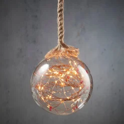 Discount Luca Lighting Hängelampe Kugel rote Beeren mit 40 LEDs weißes Licht D 20 H 100 cm Weihnachtsdeko Zum Aufhängen