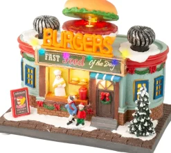 Clearance Lumineo Weihnachtsdorf Miniatur Burger Fast Food (Hamburgerstand) 12 x 19,5 x 16 cm Weihnachtshäuschen