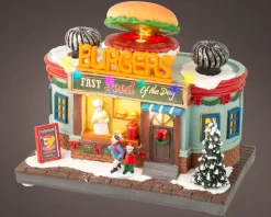 Clearance Lumineo Weihnachtsdorf Miniatur Burger Fast Food (Hamburgerstand) 12 x 19,5 x 16 cm Weihnachtshäuschen