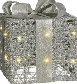 Clearance Mica Decorations Weihnachtsdeko Geschenk silber 15 x 15 x 18 cm Weihnachtsfiguren & -Objekte