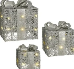 Clearance Mica Decorations Weihnachtsdeko Geschenk silber 15 x 15 x 18 cm Weihnachtsfiguren & -Objekte