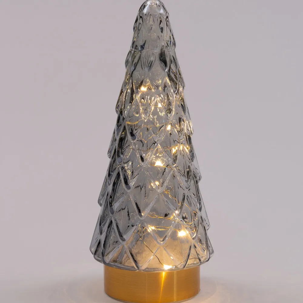 Best Weihnachtsdeko Baum grau / gold beleuchtet mit 10 LEDs D 10,5 H 24,5 cm Weihnachtsfiguren & -Objekte