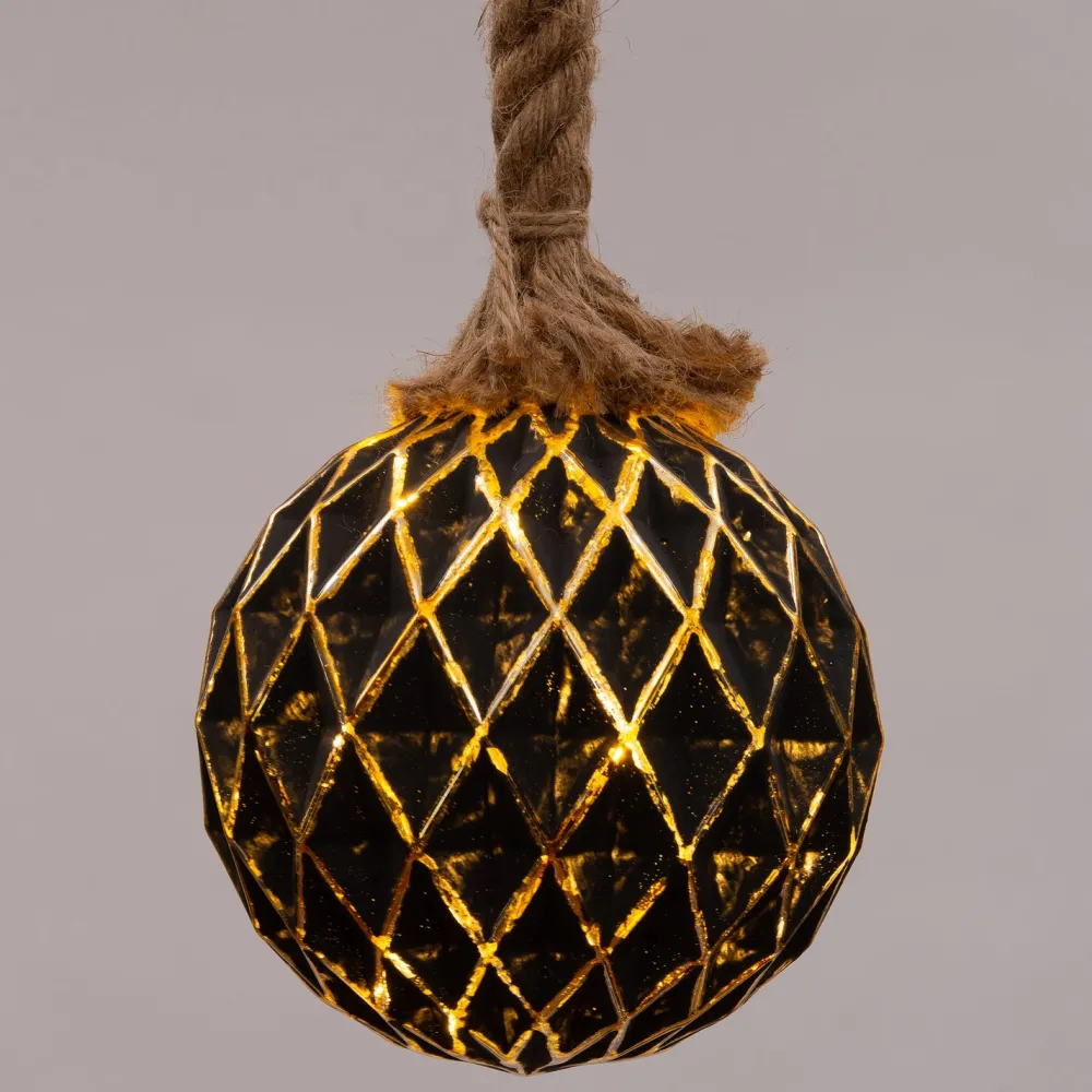 Clearance Weihnachtsleuchte mit Seil schwarz / gold D 15 cm mit 10 LEDs warmweiß Weihnachtsdeko Zum Aufhängen