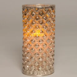 Clearance Weihnachtsleuchte silber mit Flammeneffekt D 7,5 H 15 cm gelb Weihnachtsleuchten