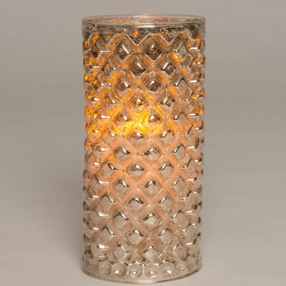 Clearance Weihnachtsleuchte silber mit Flammeneffekt D 7,5 H 15 cm gelb Weihnachtsleuchten